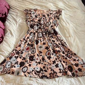 LOFT Floral Mini Dress in Peach and Black